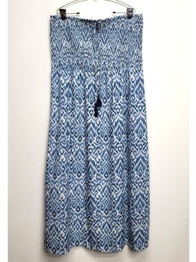 Ellen Weaver Blue Geometric Smocked Maxi Dress 3X